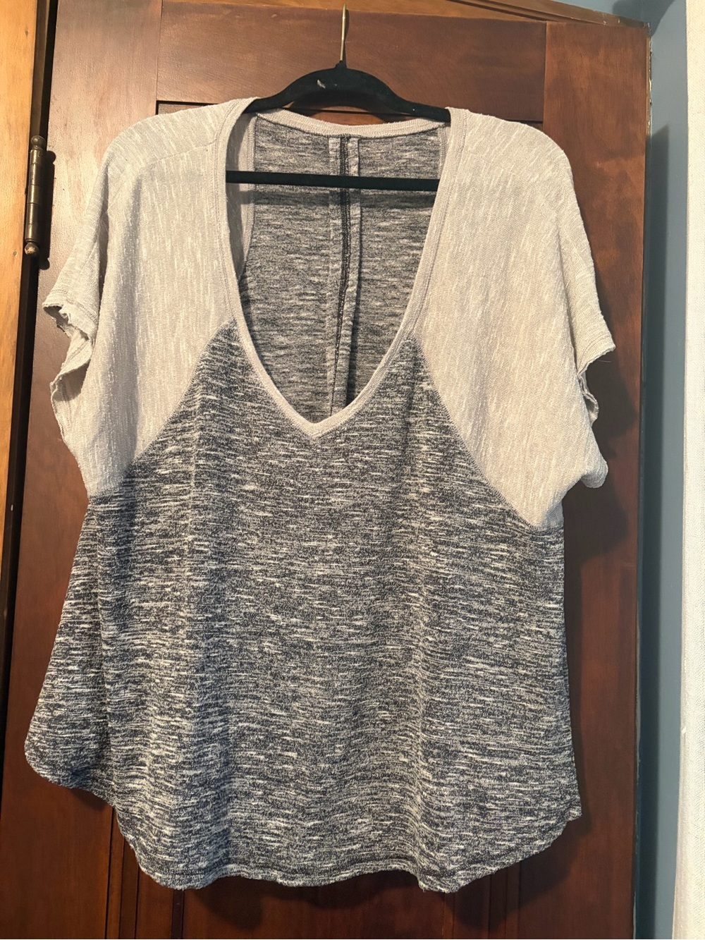 Light Gray and Heather Navy V-Neck Raglan Women's Top